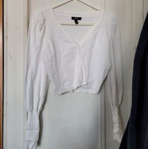 AQUA White Puff Sleeve Cardigan